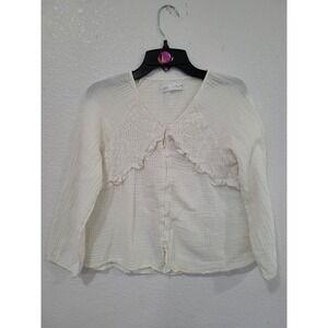 Zara Girls White Cotton Gauze Lace Button Down Blouse Top Size 10 Boho #10